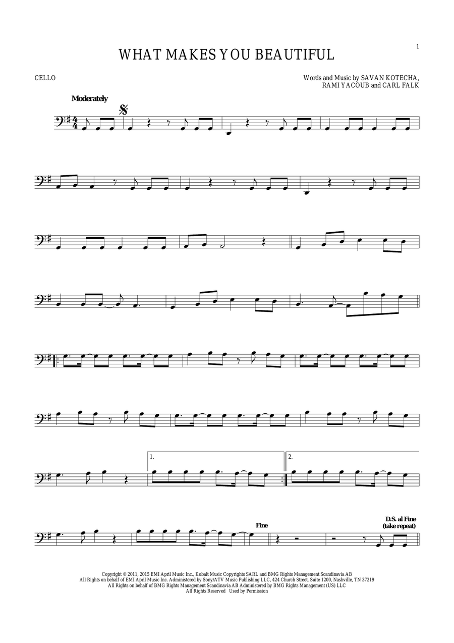 What Makes You Beautiful Cello Solo scores gallery preview page 1