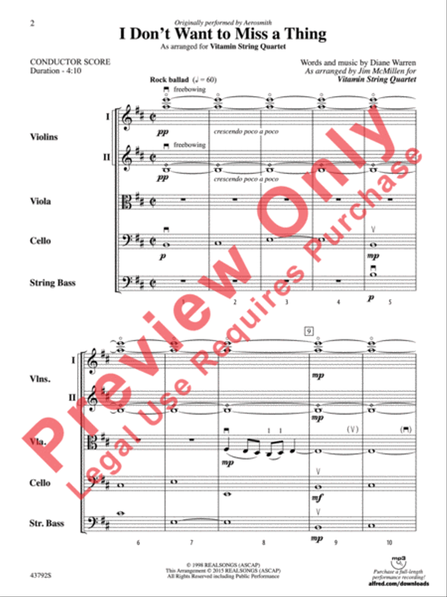 I Don't Want to Miss a Thing String Orchestra scores gallery preview page 3