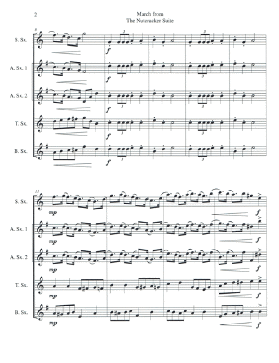 March from The Nutcracker Suite for Saxophone Quartet (SATB or AATB) Saxophone Quartet scores gallery preview page 3