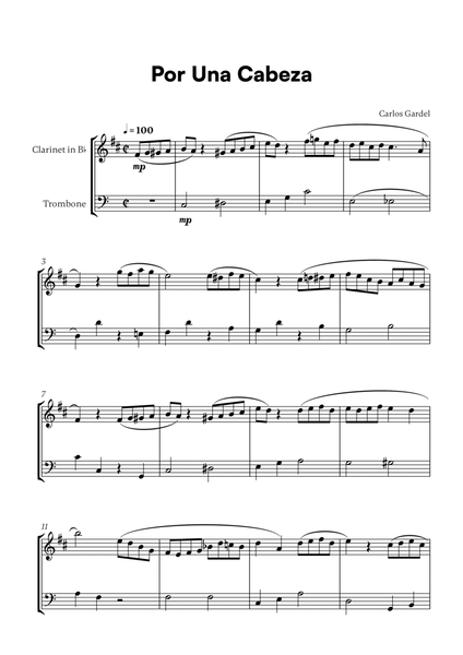Carlos Gardel - Por Una Cabeza for Clarinet and Trombone image number null