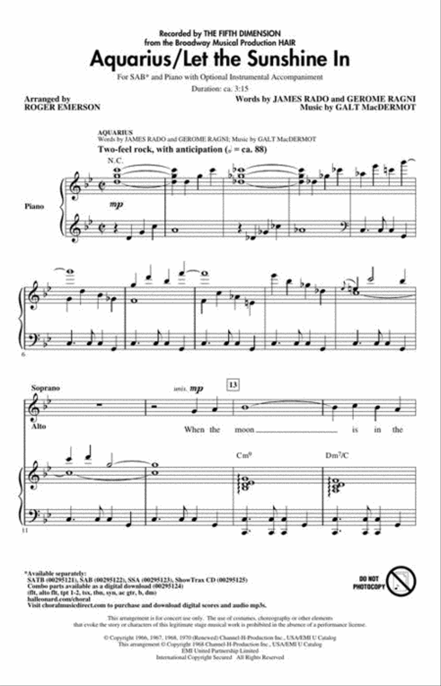 Aquarius/Let the Sunshine In 3-Part scores gallery preview page 3