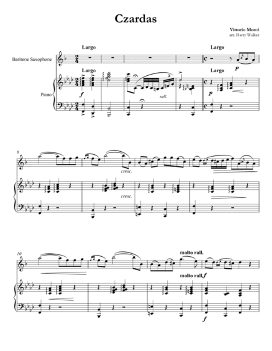 Czardas (Vittorio Monti) for Baritone Saxophone and Piano Baritone Saxophone scores gallery preview page 3