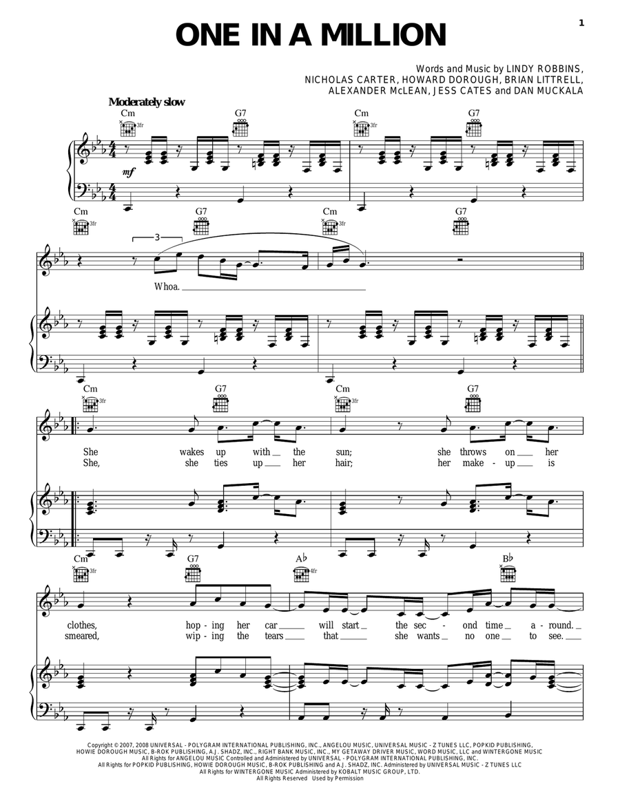 One In A Million Piano, Vocal, Guitar scores gallery preview page 1