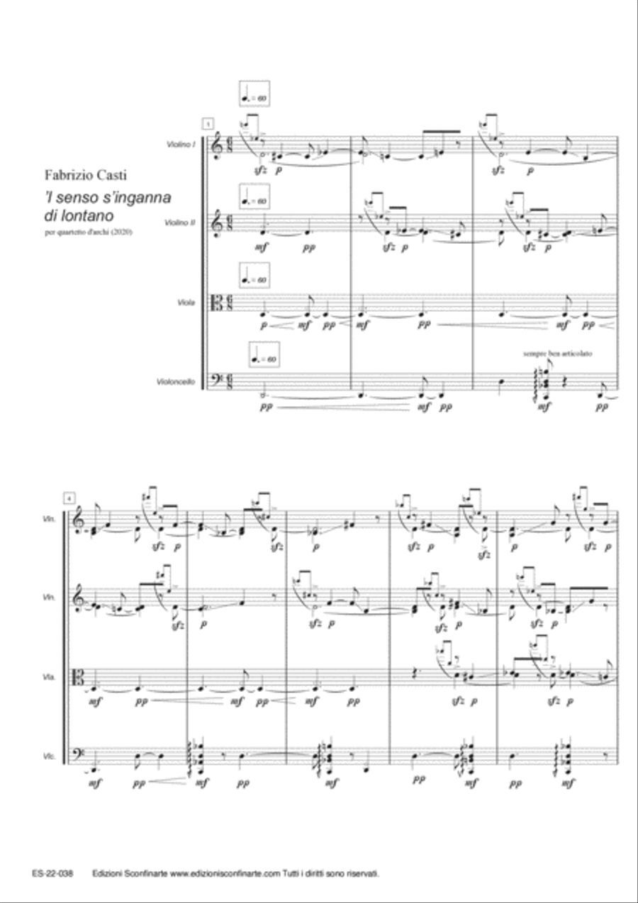 Fabrizio Casti: 'L SENSO S'INGANNA DI LONTANO (ES-22-038) String Quartet scores gallery preview page 3