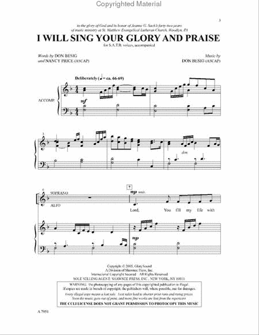 I Will Sing Your Glory and Praise 4-Part scores gallery preview page 2
