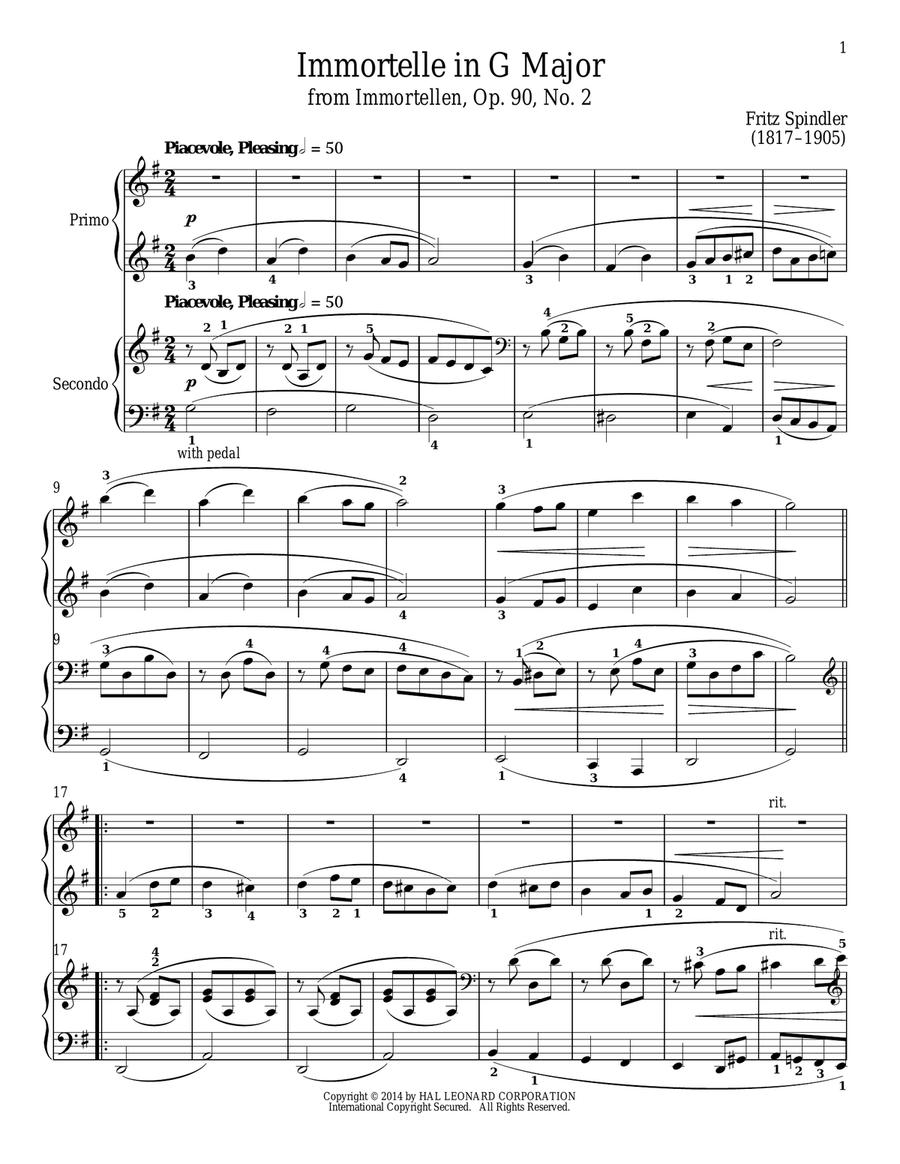 Immortelle In G Major Piano Duet scores gallery preview page 1