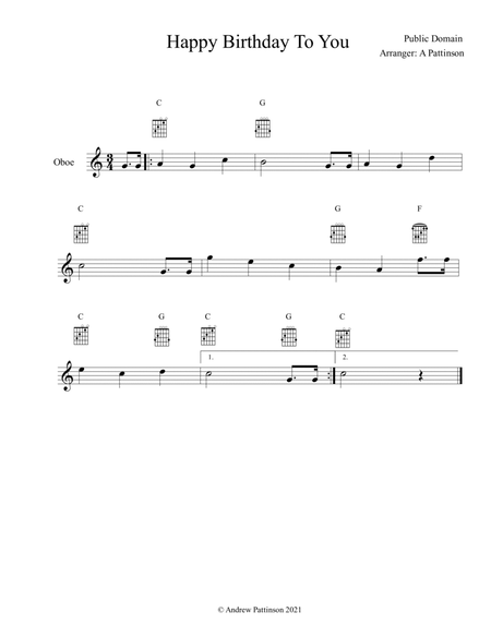 Happy Birthday To You for Easy Oboe with Guitar Chords image number null