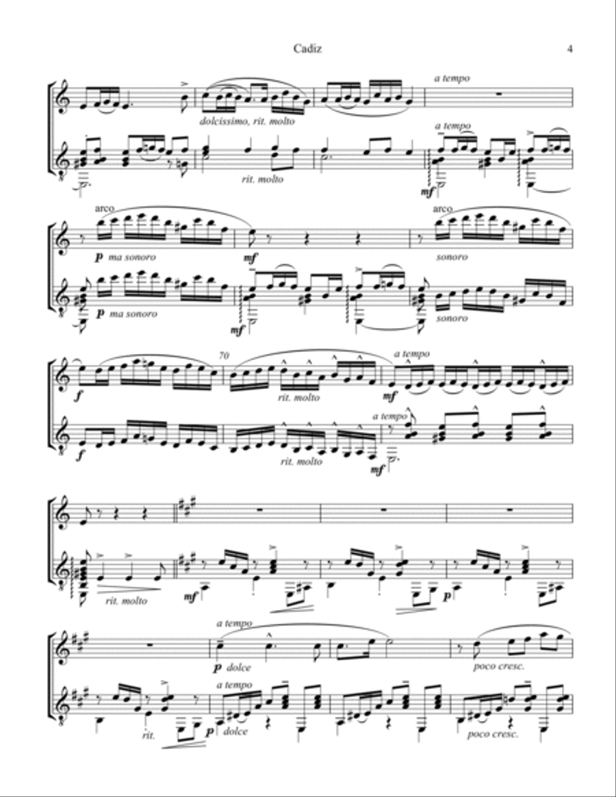 Cadiz Op. 47 No. 4 for flute and guitar (A Major) Flute scores gallery preview page 5