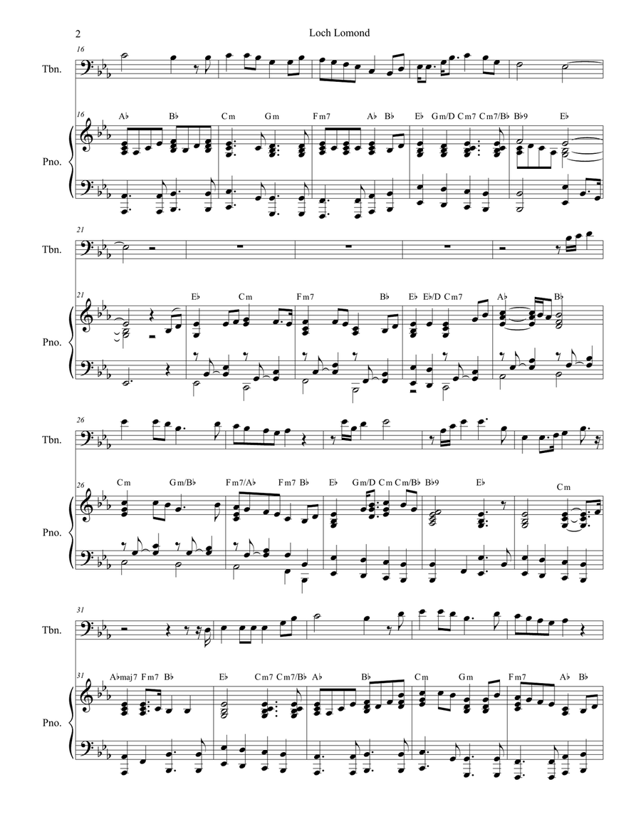 Loch Lomond (Trombone solo and Piano) Piano scores gallery preview page 2