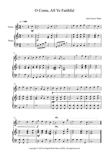 O Come, All Ye Faithful - John Francis Wade (Violin + Piano) image number null