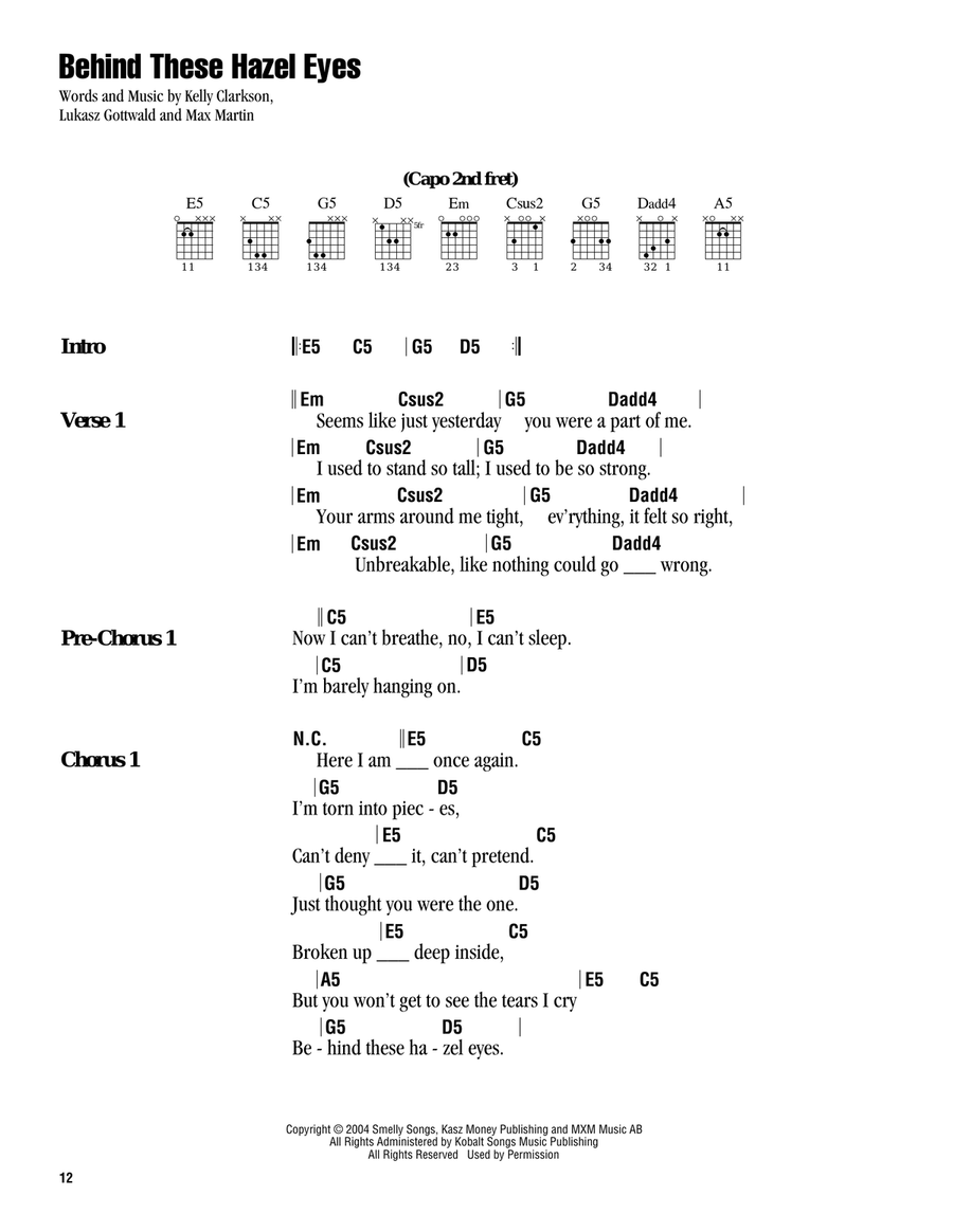 Behind These Hazel Eyes Acoustic Guitar scores gallery preview page 1