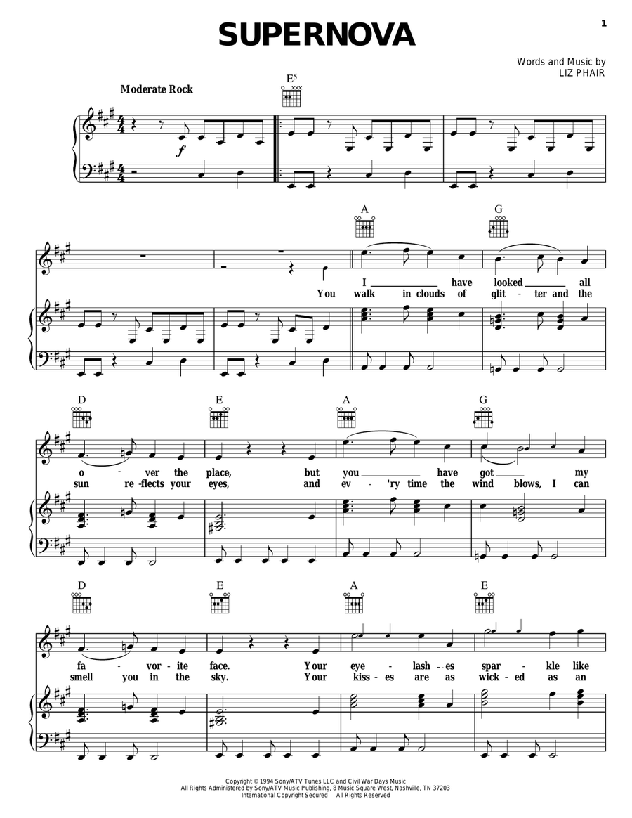 Supernova Supernova Piano, Vocal, Guitar scores gallery preview page 1