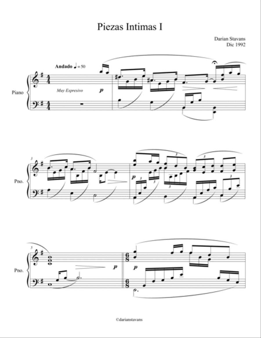Piezas Intimas Piano Solo scores gallery preview page 2