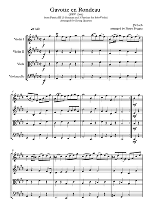 Gavotte en Rondeau (from "3 Partitas and 3 Sonatas for Solo Violin") (BWV 1006) - String Quartet