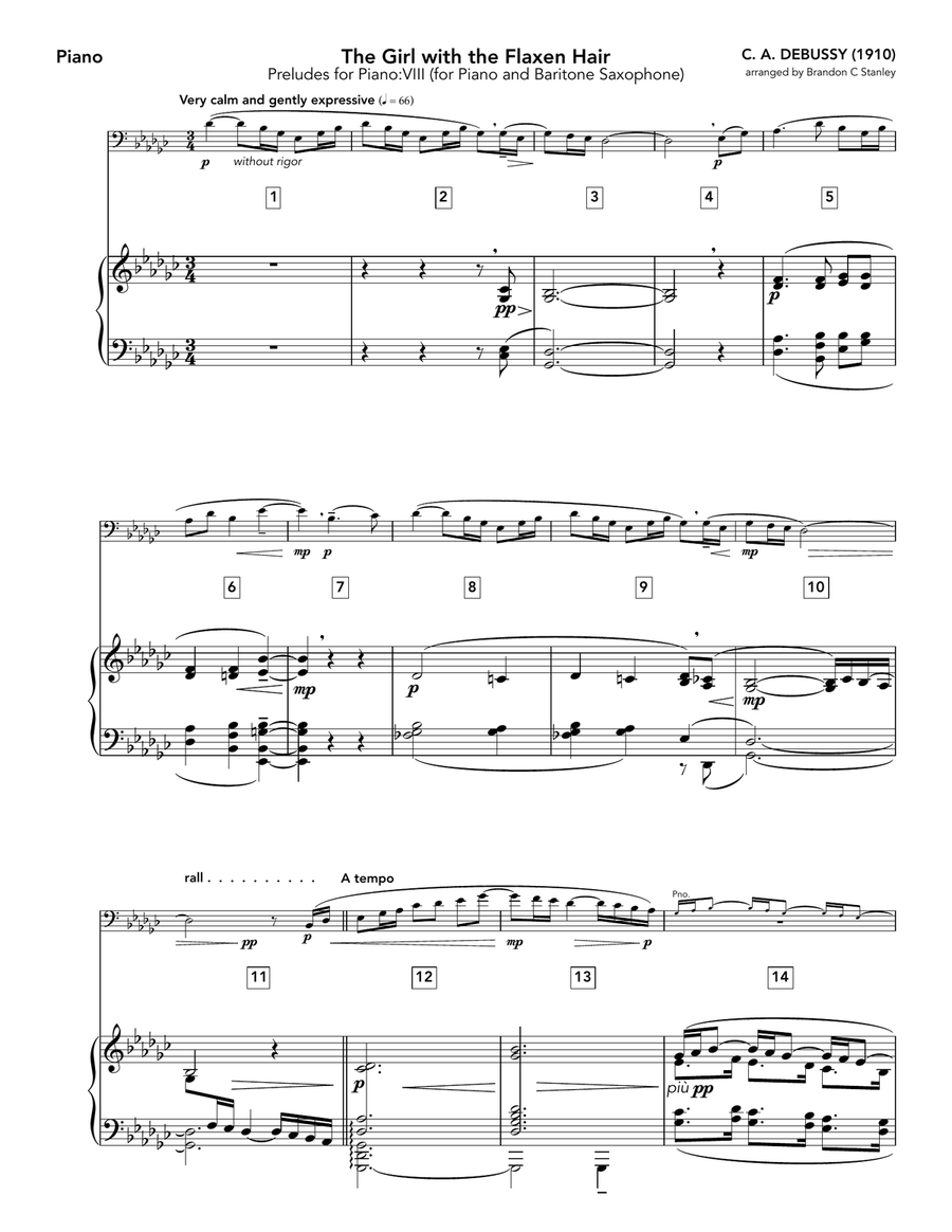 La Fille aux Cheveux de Lin (The Girl with the Flaxen Hair) Baritone Saxophone scores gallery preview page 1