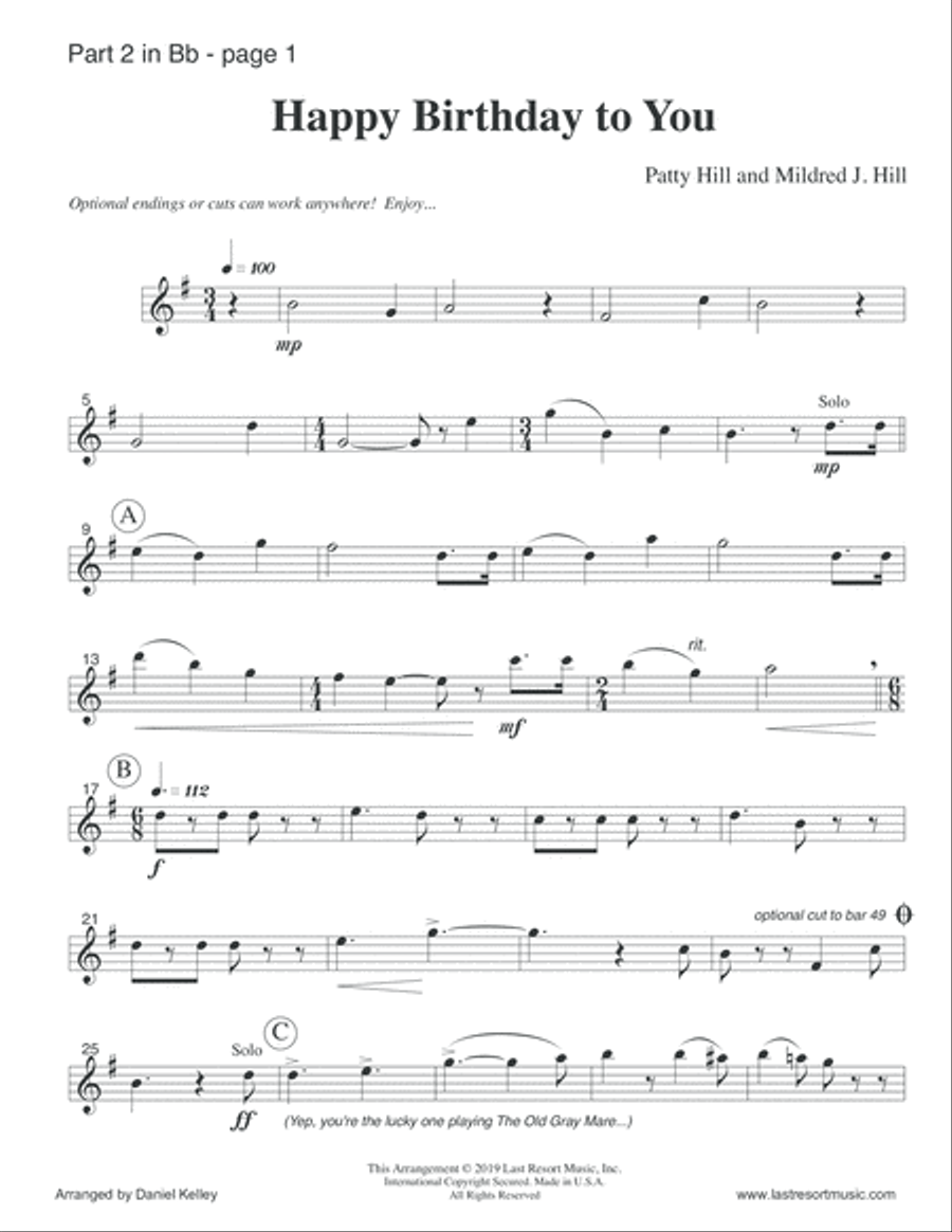 Happy Birthday to You for String Trio (or Wind Trio or Mixed Trio) Music for Three Large Ensemble scores gallery preview page 6