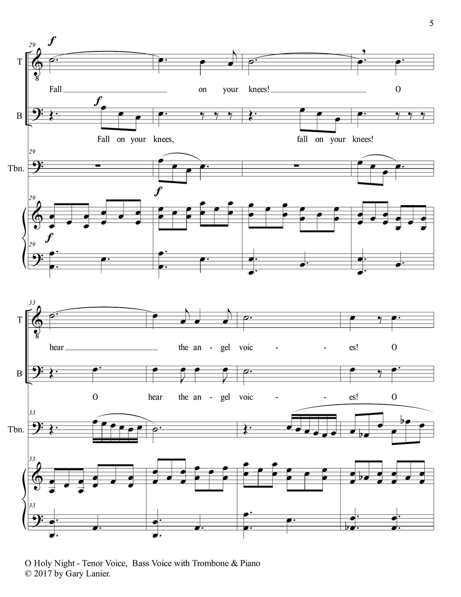 O HOLY NIGHT (Duet - Tenor Voice, Bass Voice with Trombone & Piano - Score & Parts included) Trombone Duet scores gallery preview page 6