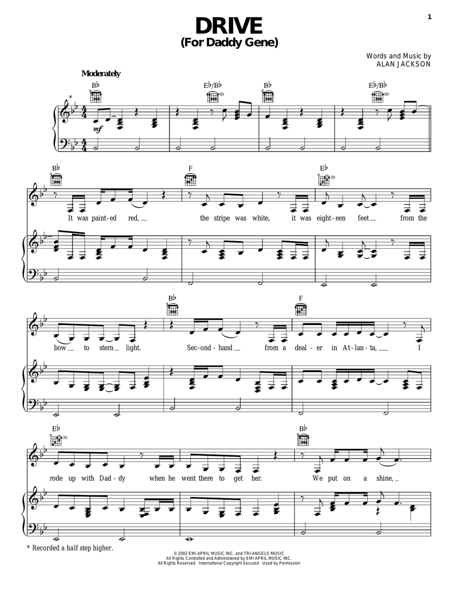 Drive (For Daddy Gene) Piano, Vocal, Guitar scores gallery preview page 1