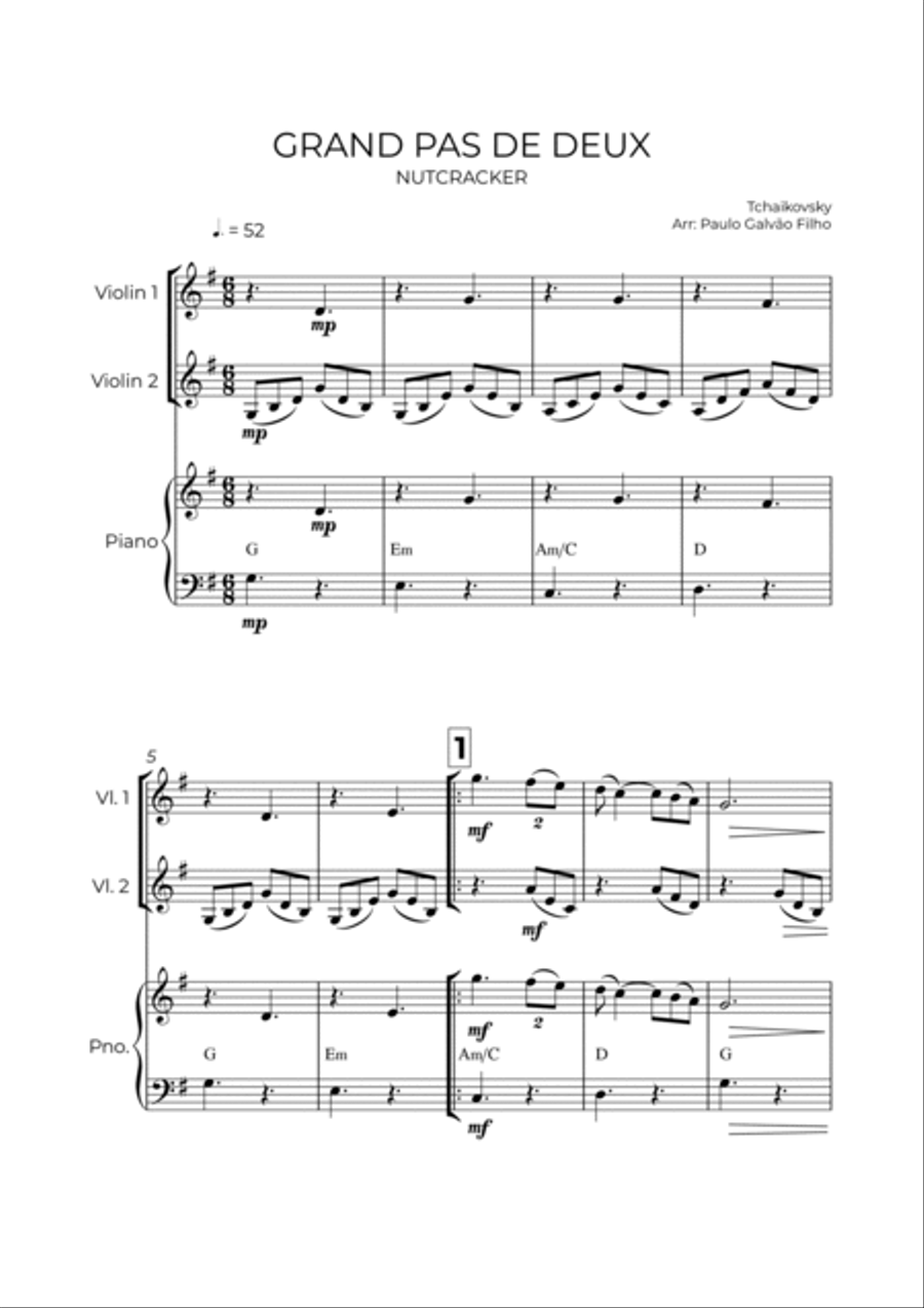 GRAND PAS DE DEUX - NUTCRACKER - STRING PIANO TRIO (VIOLIN, CELLO & PIANO) Piano Trio scores gallery preview page 2