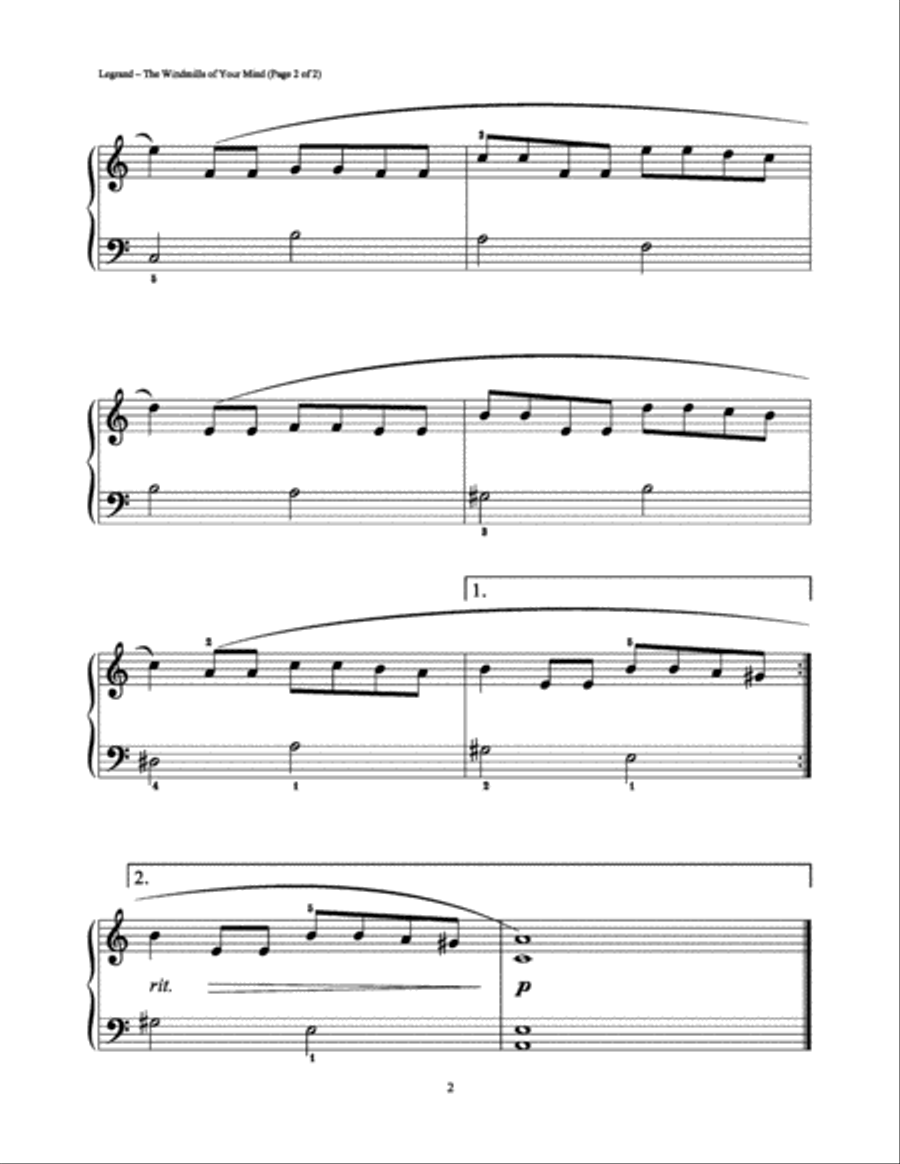 The Windmills of Your Mind (Theme from The Thomas Crown Affair) Easy Piano scores gallery preview page 2