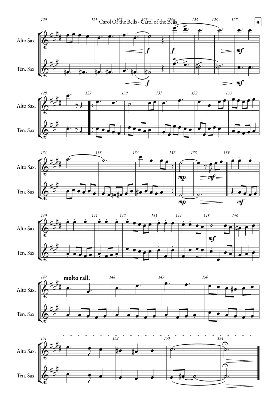 Carol of the Bells Tenor Saxophone scores gallery preview page 4