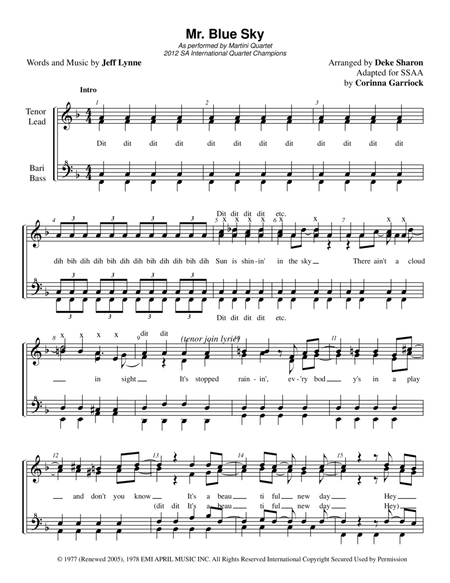 Mr. Blue Sky by Electric Light Orchestra SSAA - Digital Sheet Music