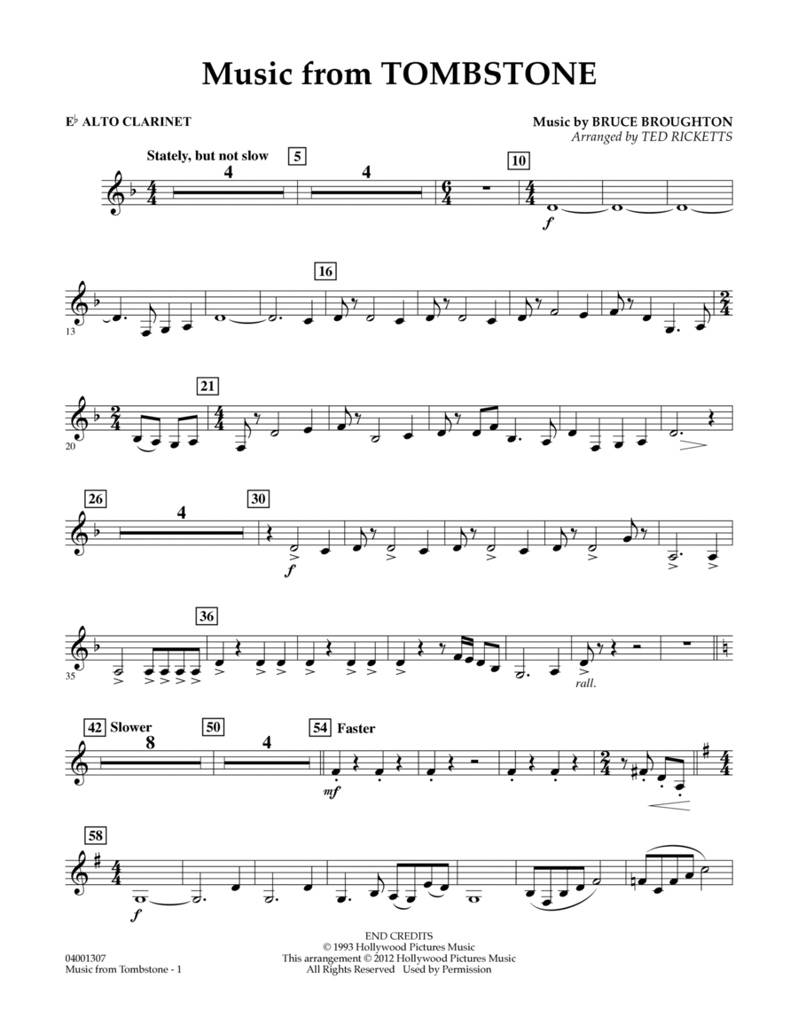 Music From Tombstone - Eb Alto Clarinet