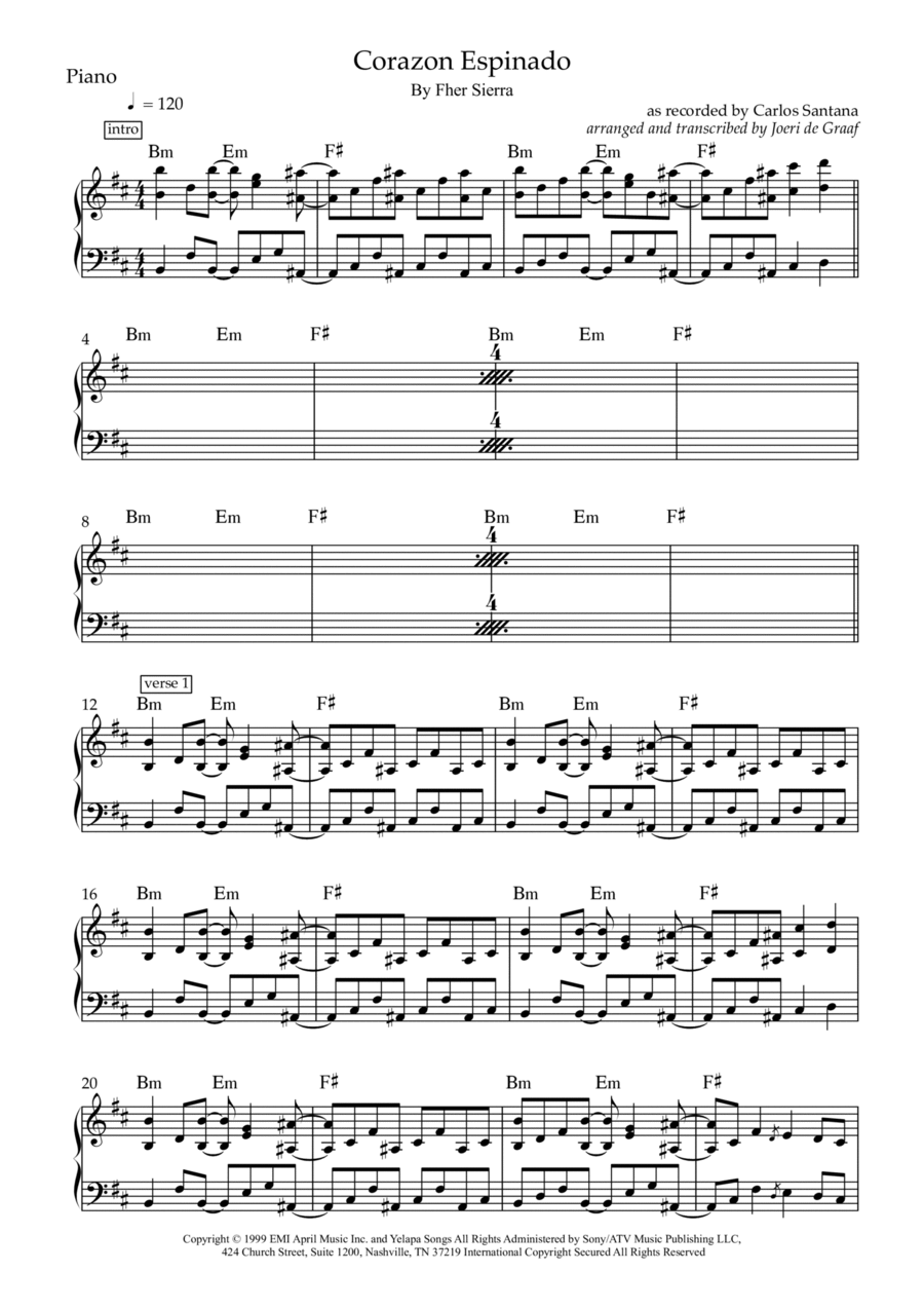 Corazon Espinado Corazon Espinado Piano Solo scores gallery preview page 1
