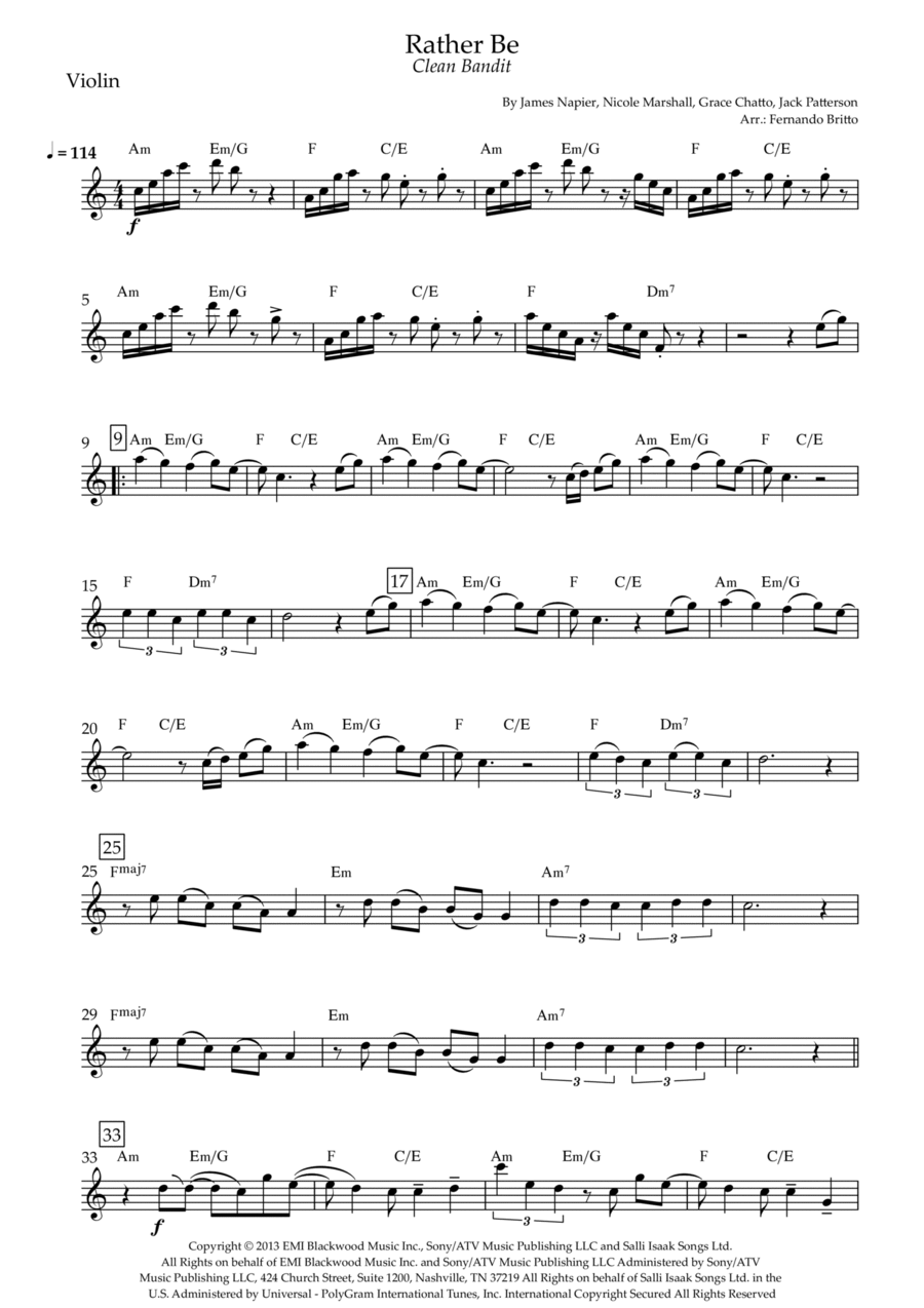 Rather Be Violin Solo scores gallery preview page 1