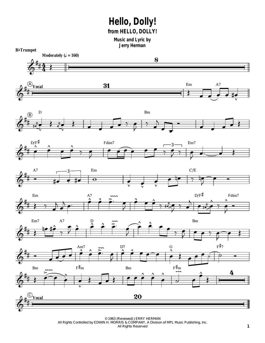 Hello, Dolly! Trumpet scores gallery preview page 1