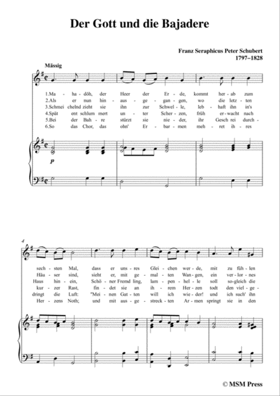 Schubert-Der Gott und die Bajadere,in G Major,for Voice&Piano Voice scores gallery preview page 3