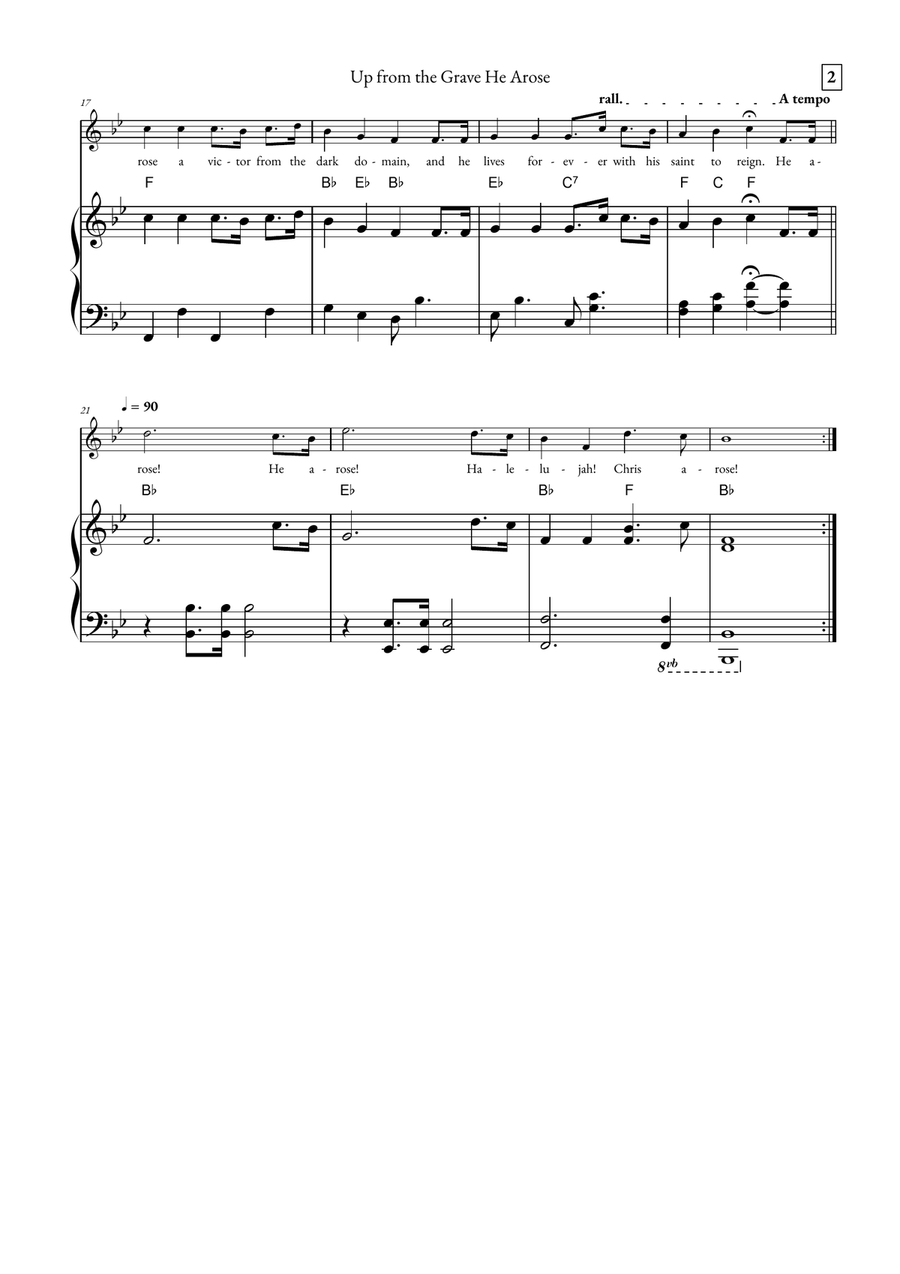 Up from the Grave He Arose Easy Piano scores gallery preview page 2