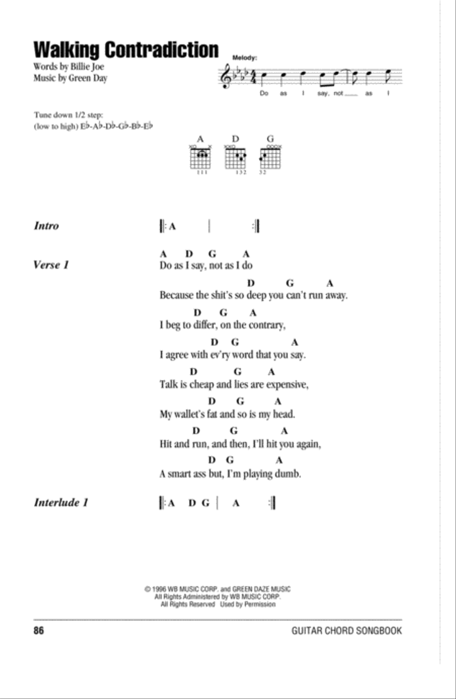 Walking Contradiction Acoustic Guitar scores gallery preview page 1