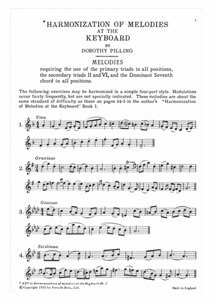 Harmonization of Melodies at the Keyboard, Book 2 by Dorothy Pilling