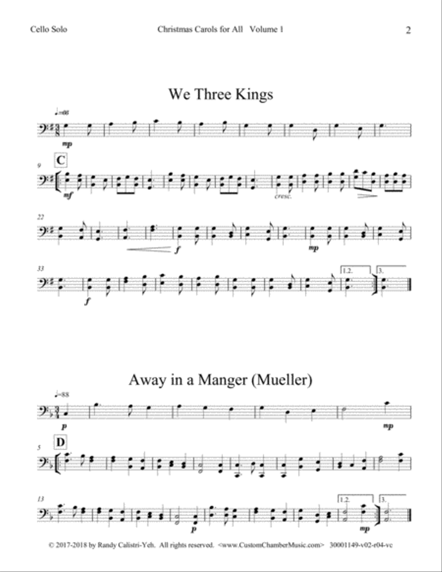 Christmas Carols for All, Volume 1 (for Cello Solo) Cello Solo scores gallery preview page 4