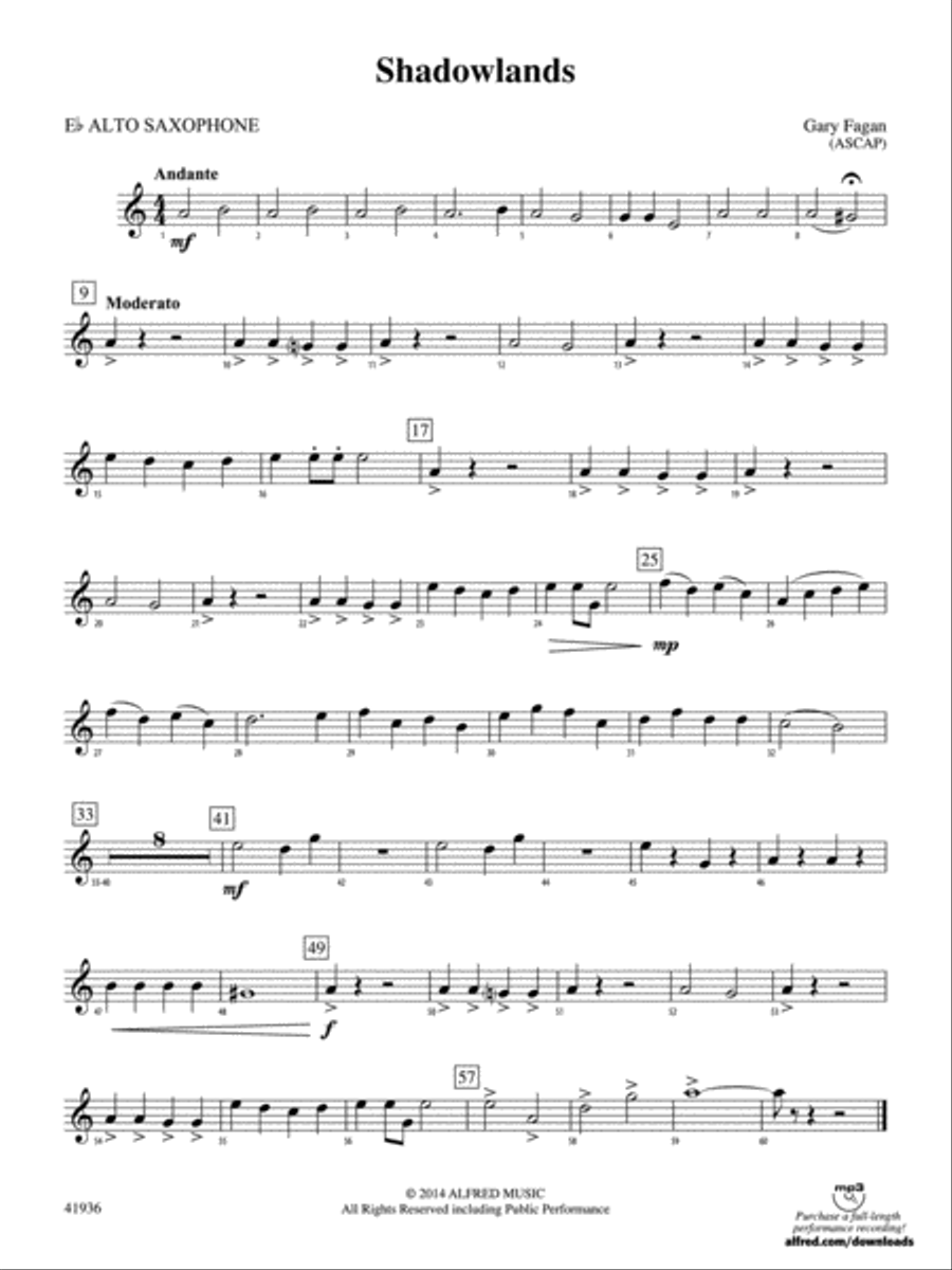 Shadowlands: E-flat Alto Saxophone Concert Band scores gallery preview page 1