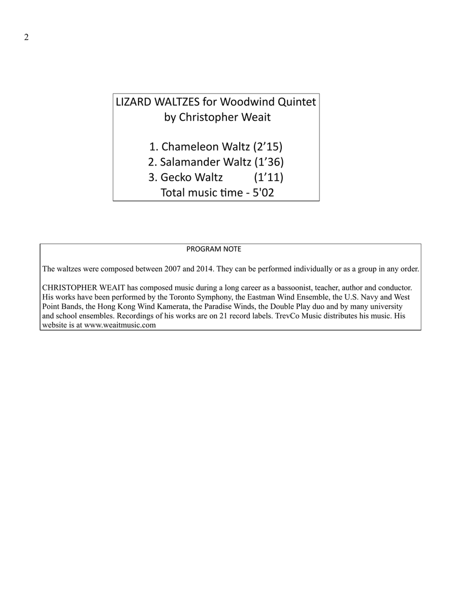 Lizard Waltzes for woodwind quintet (5’24) Woodwind Quintet scores gallery preview page 2