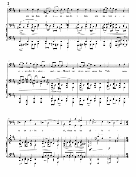 BRAHMS: Denn es gehet dem Menschen wie dem Vieh, Op. 121 no. 1 (transposed to B minor, bass clef)