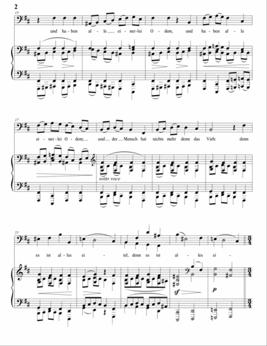 Denn es gehet dem Menschen wie dem Vieh, Op. 121 no. 1 (B minor, bass clef)