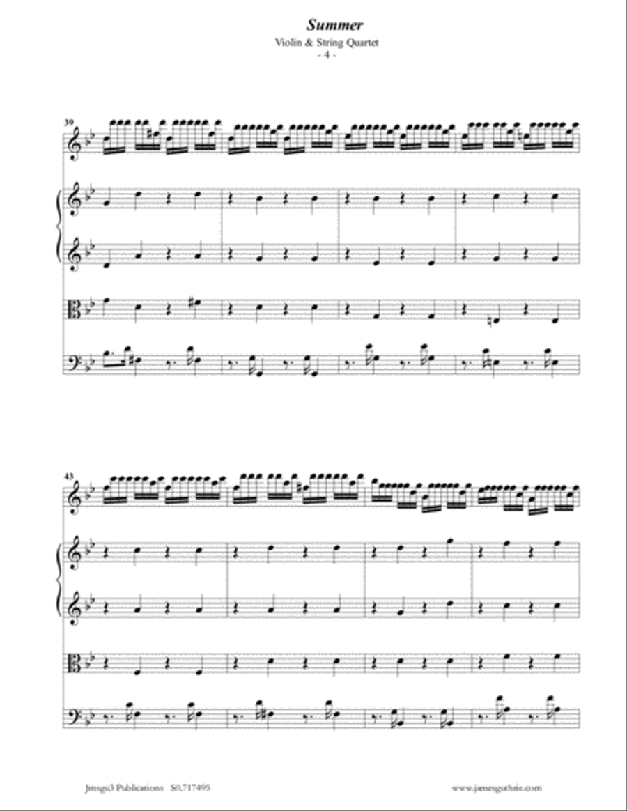 Vivaldi: Summer from the Four Seasons for Violin & String Quartet String Quartet scores gallery preview page 4