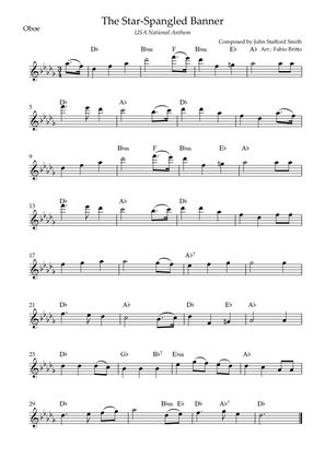 The Star Spangled Banner (USA National Anthem) for Oboe Solo with Chords (Db Major)
