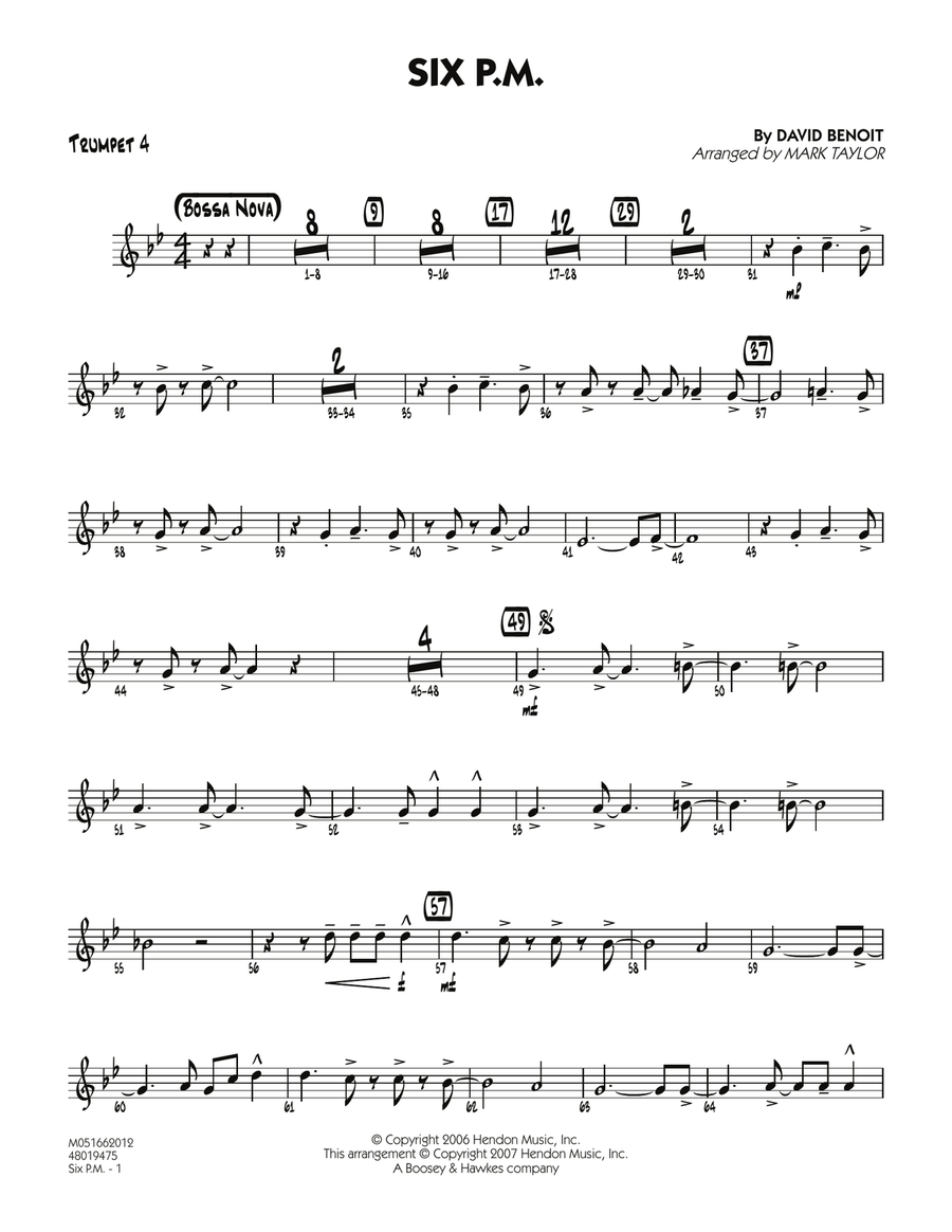 Six P.M. - Trumpet 4 Six P.M. - Trumpet 4 Jazz Ensemble scores gallery preview page 1