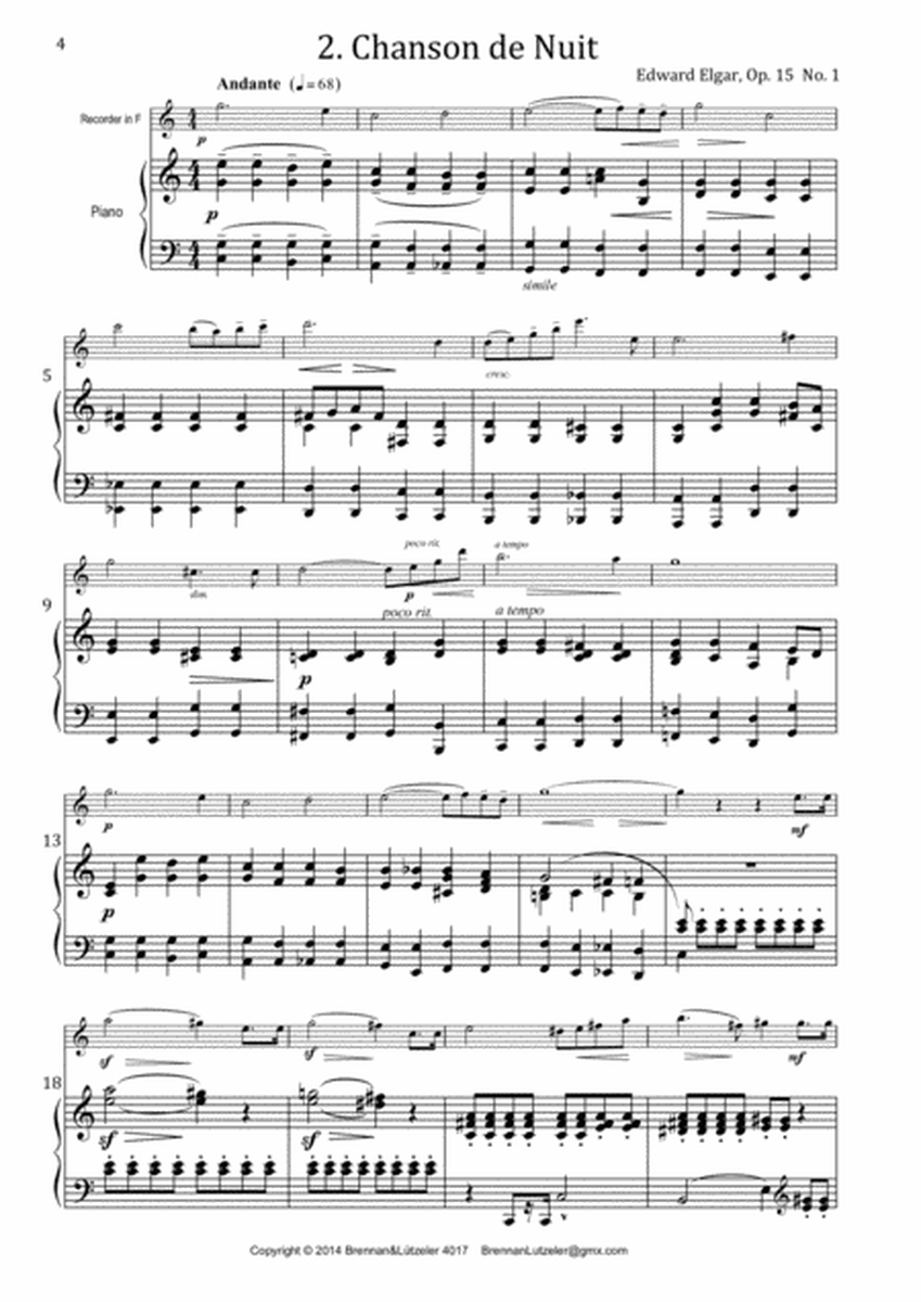 Elgar Collection, 6 pieces for Treble or Bass recorder & Piano