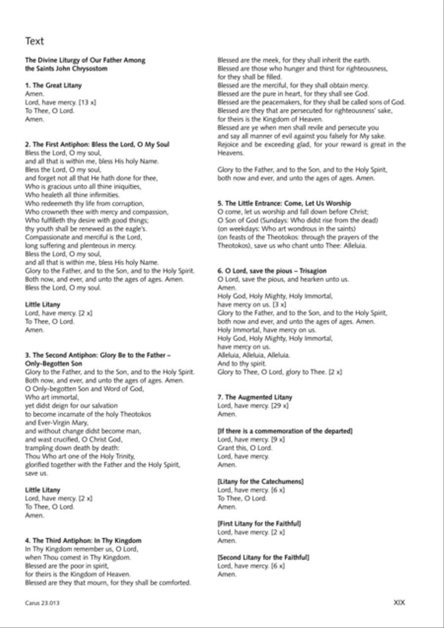 Liturgy of St. John Chrysostom op. 31 for mixed choir a cappella (Chrysostomos-Liturgie op. 31 fur Chor a cappella mit singbarem deutschem Text)