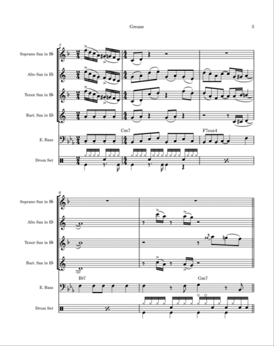 Grease Saxophone Quartet scores gallery preview page 3