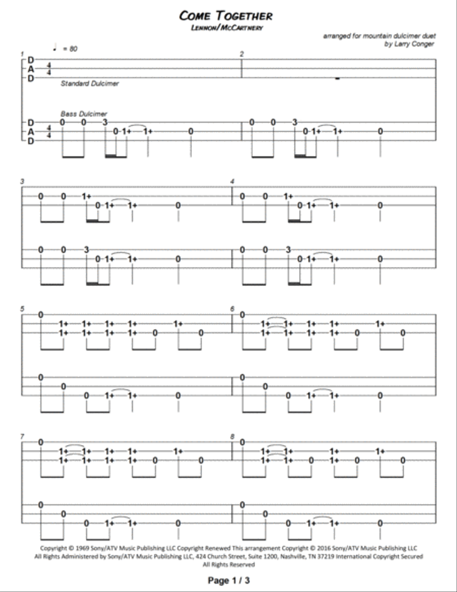Come Together Dulcimer scores gallery preview page 2