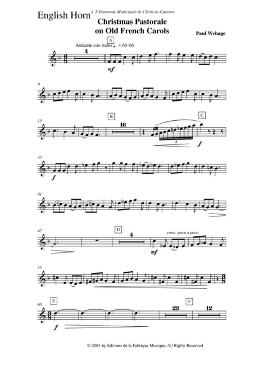 Paul Wehage: Christmas Pastorale on Old French Carols for concert band, english horn part Concert Band scores gallery preview page 2