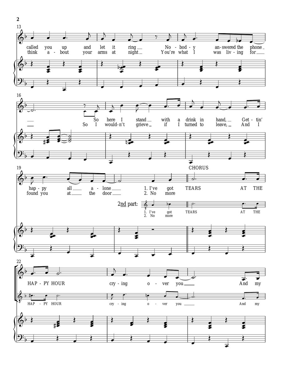 Tears At The Happy Hour Tears At The Happy Hour Piano, Vocal scores gallery preview page 2