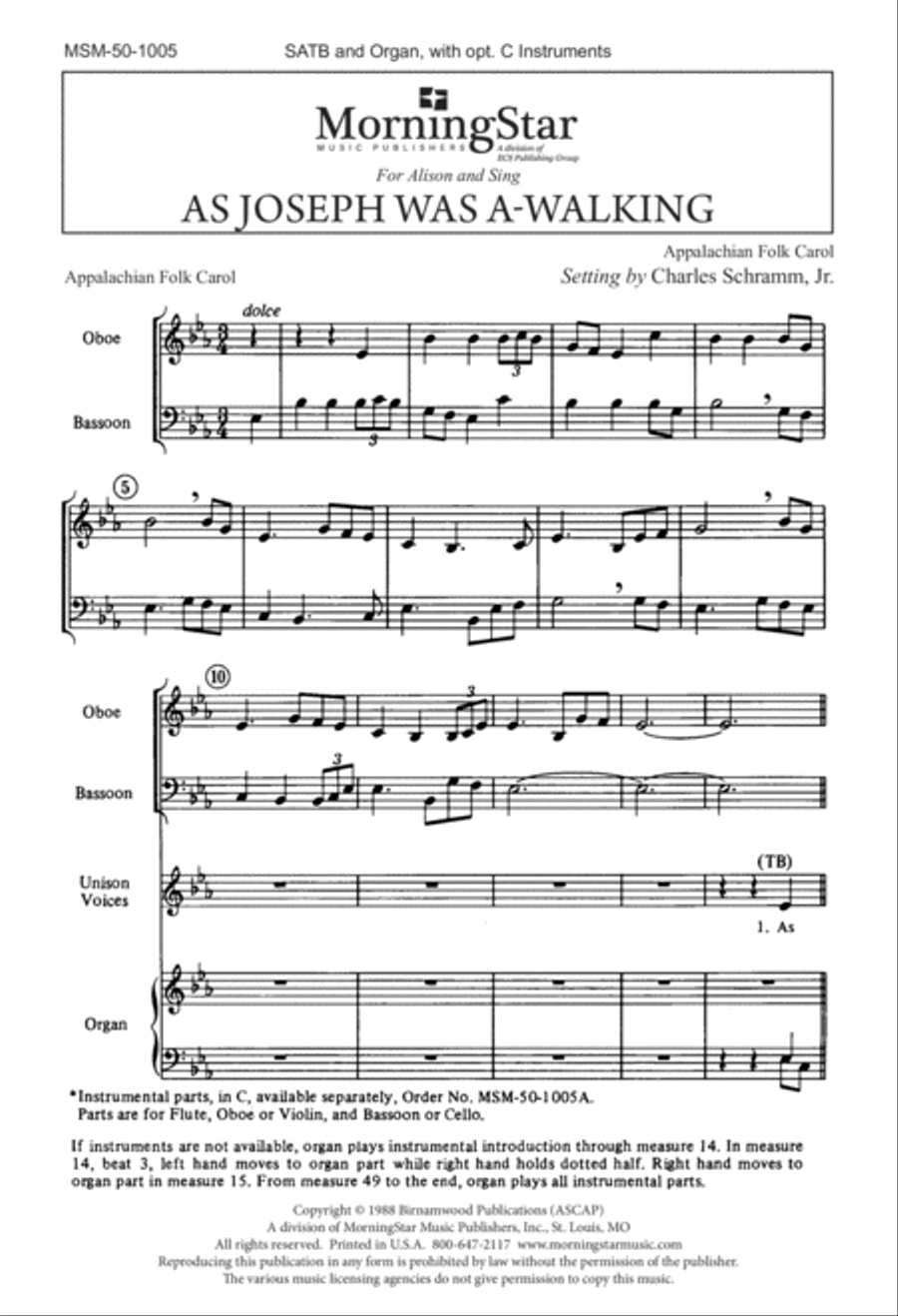 As Joseph Was A-Walking 4-Part scores gallery preview page 1