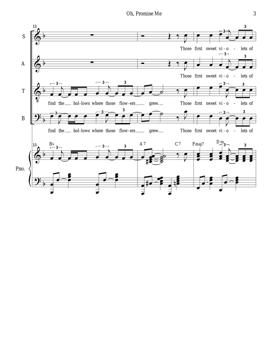 Oh, Promise Me (SATB) 4-Part scores gallery preview page 3